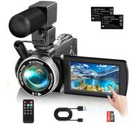 YOTOMIGUO Videocámara 4K de 48 MP, pantalla táctil de 3 pulgadas, zoom digital de 18X, visión nocturna IR con micrófono/control remoto/tarjeta de 32G/2 baterías