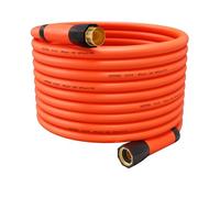 YOTOO Manguera de agua híbrida de jardín resistente de 5/8 pulgadas por 100 pies, resistente a las torceduras, flexible con mango giratorio y accesorios de latón macizo GHT de 3/4 pulgadas, naranja