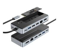 Yottamaster USB C Hub Carcasa SSD M2 NVMe/SATA, Docking Station 8 en 1 USB 3.2 Gen2 10Gbps 4K@60Hz HDMI PD 100 W, RJ45, Compatible con SSD 2230/2242/2260/2280