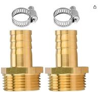 yotutun 2 boquillas de manguera de latón de 1 pulgada, 1 pulgada AG x 19 mm, conexión de manguera con 2 abrazaderas de manguera, conector de manguera de latón, adaptador para manguera, tubo de agua