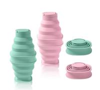 yotutun 2 Botella de agua plegable de silicona de 600 ml, Botella de agua portátil plegable, Botella deportiva de silicona a prueba de fugas para deportes al aire libre （Rosa + Azul）