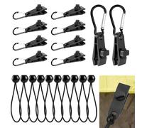 yotutun 30 Piezas Set de Pinzas para Lonas, 10 Clips de Lona + 10 Cuerdas Elásticas de Nailon para Tienda de Campaña + 10 Mosquetones Clip de Tienda Cocodrilo para Cámping Carpas Lonas Cortinas