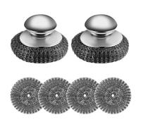 yotutun 4 Piezas Estropajos de Acero Inoxidable con Mango, Estropajo Cocina de Limpieza de Lana Reutilizable Esponja de Acero para Limpiar Ollas, Parrillas y Fregadero