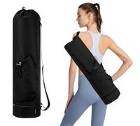 yotutun Bolsa Esterilla Yoga, Funda con Correa Ajustable Bolsa de Transporte para Esterilla de Yoga con Compartimento Húmedo Inferior Independiente Mat Bag, Negro