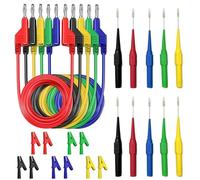 yotutun Cables de Multímetro, 5 Piezas 4 mm Sonda de Prueba de Multímetro con 10 Pcs Pinzas de Cocodrilo Cable de Polimetro 1m para Multímetros Comprobadores de Tensión Amperímetros