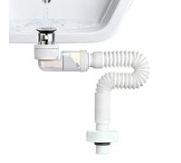 yotutun Fregadero de 1 1/4 pulgadas, sifón de ahorro de espacio, manguera de drenaje flexible de 360 °, tubo de drenaje ajustable de 360°, tubo de desagüe intercambiable con tapón de olores para baño