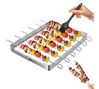 yotutun Juego de brochetas de acero inoxidable, brochetas de chashlic, de acero inoxidable, 6 brochetas para parrilla reutilizables, palitos de kebob con cepillo, para asar, carne y verduras
