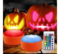 yotutun LED de calabaza de Halloween, 2 PCS Calabaza Velas Luces con Control Remoto funciona con pilas velas sin llama parpadeo Jack O' Lantern Luz LED para decoración de Halloween, Fiestas