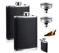 yotutun Petaca de Acero Inoxidable, 2 Piezas 8 oz/227 ml Petacas con Embudo Portátil Negro Antideslizante y Resistente al Calor para Aguardiente y Alcohol de Todo Tipo