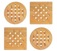 yotutun Salvamanteles de Bambú, 4 Piezas Almohadillas de Madera Resistentes al Calor Soportes Ollas Calientes Antideslizante Cuadrado y Redondo para Platos Calientes, Ollas y Sartenes (15cm)