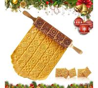 yotutun Tallada en Relieve Rodillo Navidad, Rodillo de Madera con diseño de Navidad 3D Patrón Grabado en Relieve Rodillo Rodillo de Navidad Rolling Pin para DIY Hornear, Galletas, Pasteles