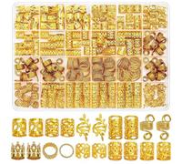 yotutun Tocado dorado para el pelo, 220 piezas de joyas para rastas para mujer, trenzas de metal y oro, anillos ajustables dorados para el cabello, clips para accesorios de rastas, trenzas de pelo