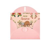 You Are Awesome - Tarjetas de felicitación en blanco con patrón de perezoso para cumpleaños, día de San Valentín, fiestas, bodas, sobre rosa de 10,2 x 15,2 cm