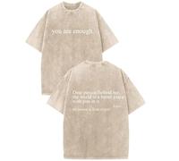 You Are Enough Shirt Dear Person Behind Me Tshirt, 100% Cotton Vintage Wash Christian T-Shirts, Unisex Machine Washable tee (Khaki,M)