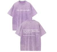 You Are Enough Shirt Dear Person Behind Me Tshirt, 100% Cotton Vintage Wash Christian T-Shirts, Unisex Machine Washable tee (Purple,3XL)