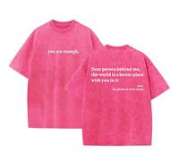 You Are Enough Tshirt Dear Person Behind Me Shirt for Men Mental Health Matters Vintage Graphic Casual Top (Pink,L)
