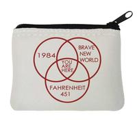 You are Here in The Middle of 1984 Brave New World Fahrenheit 451 - Monedero de neopreno (10 x 11 cm), color blanco