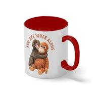 You Are Never Alone Inspirational Mug - Cute Baby Monkey Hugging Plush Toy - Motivational Gift Coffee Cup Blanco Taza Aro y Mango Con Rojo Mug