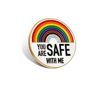You Are Safe With Me, Pin de esmalte con letra arcoíris Broche para enfermera médica Pin de esmalte lindo ropa mochila sombrero decoración divertida insignia joyería, Cobre, Cobre
