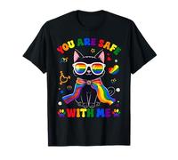 You Are Safe With Me You're Safe LGBTQ Pride Black Cat Camiseta