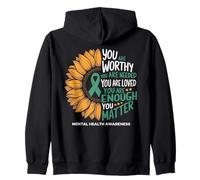 You Are Worthy Needed Loved Sunflower Green Ribbon Salud Sudadera con Capucha