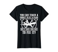You Can Teach A Monkey To Fly A Plane Camiseta gráfica económica, Mujer, Negro, XS