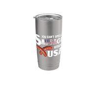 You Cant Spell Sausage Without USA 4th of July American Flag Vaso térmico de acero inoxidable de doble pared