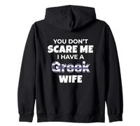 You Don't Scare Me Griego Esposa Marido Amor Sudadera con Capucha