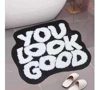You Look Good Alfombras de baño letras bonitas forma irregular Alfombra de ducha suave antideslizante absorbente para el baño ideal para la entrada el inodoro la bañera y la cocina,Black-50cm*80cm