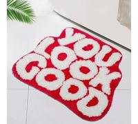 You Look Good Alfombras de baño letras bonitas forma irregular Alfombra de ducha suave antideslizante absorbente para el baño ideal para la entrada el inodoro la bañera y la cocina,Red-80*120cm
