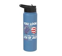 You Look Like The 4th Of July For Men Women America Flag Stainless Steel Insulated Water Bottle