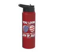 You Look Like The 4th Of July For Men Women America Flag Stainless Steel Insulated Water Bottle