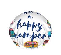 You Make Me A Happy Camper Gorro de ducha, Cartoon Cars Quote Design Gorros de baño impermeables de doble capa, perfectos para todas las longitudes y grosores de cabello