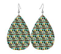 You Make Me Happy Camper - Juego de aretes de piel sintética con forma de lágrima para mujer, estampados, ligeros, colgantes, perforados, para niñas