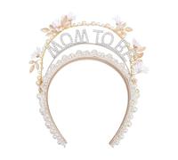 YOUAME Diadema con adornos de perlas para baby shower, hecha a mano, accesorio para la cabeza de la madre de baby shower, tiara de cabeza de perla