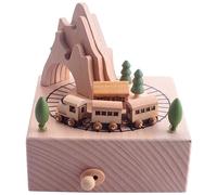 Youbones Caja De Música De Madera Con Túnel De Montaña Con Pequeño Tren Magnético Móvil |Teatro StÜCke