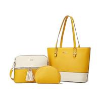 YOUCAI Bolso para mujer, Shopper Bolso de mano de Hombro Bandolera Tote Bolsos PU Cuero 3pcs Set Blanco Amarillo