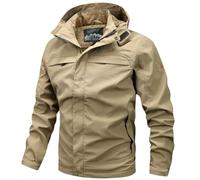 YOUCAI Chaqueta al Aire Libre para Hombres Chaqueta de Montaña de Senderismo de Trabajo Antiviento Transpirable Ligero Softshell Cortavientos Multifunción,Caqui,M