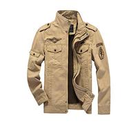 YOUCAI Chaqueta De Algodón Casual Otoño Chaqueta Para Hombre Fina Militar Joven Cazadora Ligera Entretiempo Clásico Chaqueta Rompevientos Informal Aire Libre Cuello Alto,Caqui,4XL