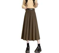 YOUCAI Falda Plisada para Mujer A Línea Cintura Alta Midi Falda Elegante Elástico Caliente Larga Falda con Cinturón Otoño Invierno,Café,XL