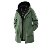 YOUCAI Gabardina Chaqueta Cortavientos Hombre Chaqueta Larga con Capucha Trench Ligero con Bolsillos Múltiples para Viajes y Excursiones,Verde militar,3XL