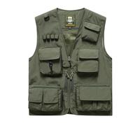 YOUCAI Hombres Chaleco de Pesca con Multibolsillos Aire Libre Casual Respirable Chaleco Trabajo para Cámping Fotografía Caza Senderismo Viajes,Verde militar,XL