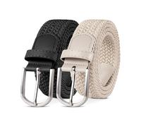 YOUCHAN Pack de 2 Cinturones Elásticos Trenzados Unisex 3.3 cm, Ajustables y Cómodos, para Hombre y Mujer Negro Beige 110 cm