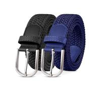 YOUCHAN Pack de 2 Cinturones Elásticos Trenzados Unisex 3.3 cm, Ajustables y Cómodos, para Hombre y Mujer Negro Azul 100 cm