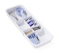 YouCopia DrawerFit - Bandeja deslizante para cajones con separadores ajustables, organizador de almacenamiento de cocina expandible, color blanco moteado