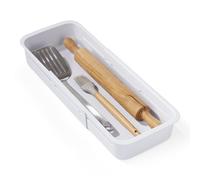 YouCopia DrawerFit - Contenedor deslizante para cajones, organizador de almacenamiento de cocina expandible y ajustable, 1, blanco moteado