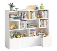 YOUDENOVA Estantería infantil de 4 niveles, muebles para habitación infantil con 4 cajas, almacenamiento de juguetes con ruedas, 125,3 x 33 x 118 cm, para guardar libros de imágenes, libros de cuentos
