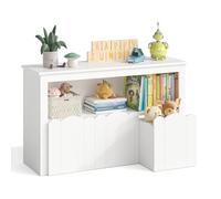 YOUDENOVA Estantería para niños, muebles para habitación infantil con 3 cajas, almacenamiento de juguetes con ruedas, 102,2 x 33 x 61,5 cm, para guardar libros de imágenes, libros de cuentos y