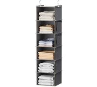 YOUDENOVA Organizador de Armario Colgante de 6 Niveles y con 2 Bolsillos Laterales, Estantes de Almacenamiento Colgantes, Organizador Colgante de Tela para Ropa 30 * 30 * 120cm Gris