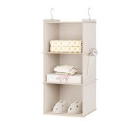 YOUDENOVA Organizador de armario con 3 estantes y estantes plegables con bolsillos laterales, organizador de armario para ropa, color beige